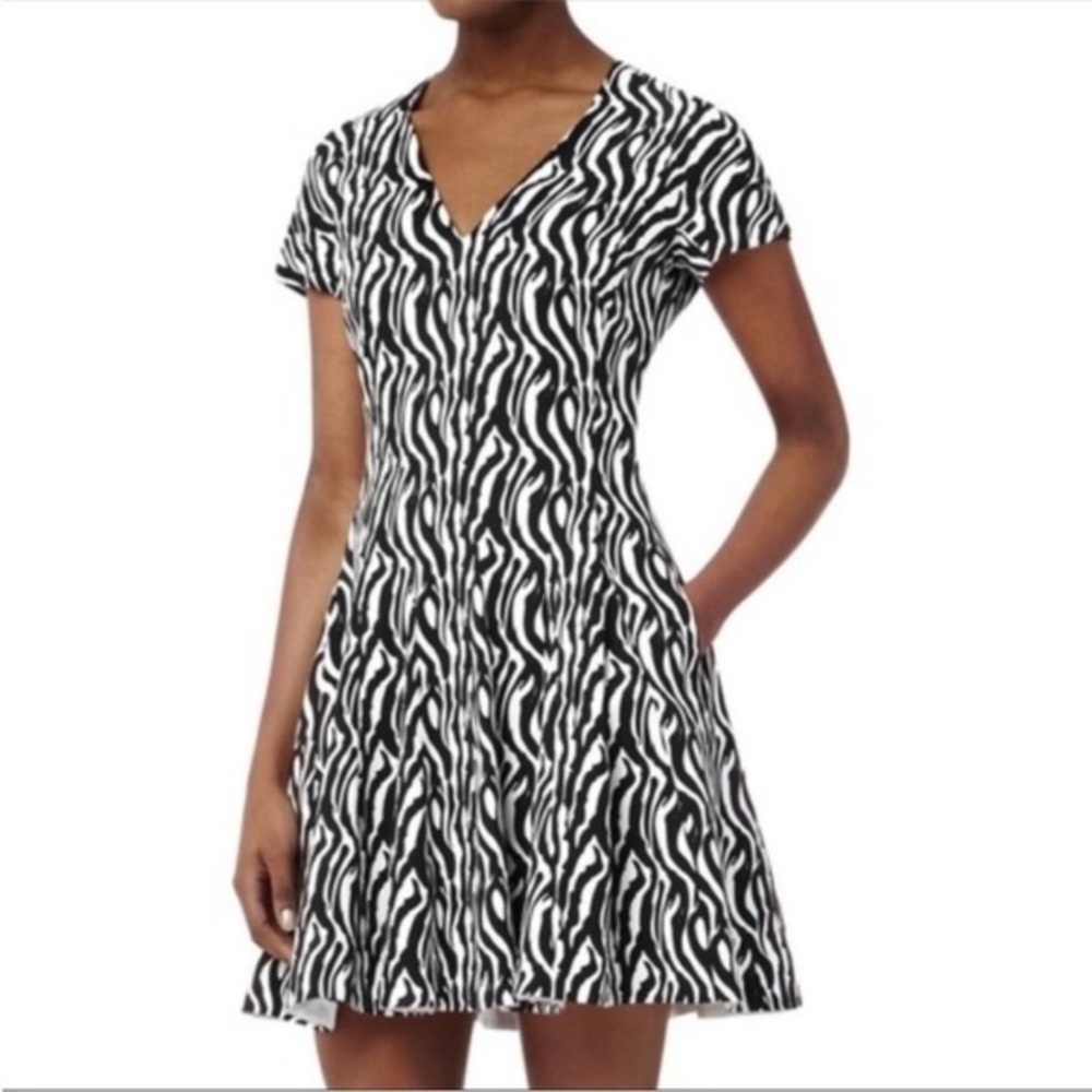 Reiss Myrtle Zebra Print Fit and Flare Mini Dress US 6 POCKETS EUC Ret $285